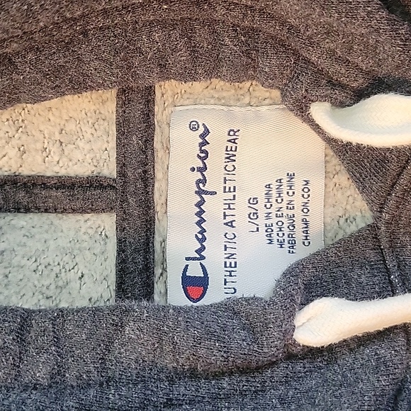 Champion hoodie. Dark grey, off-white logo on chest eeide strings. Stitched logo - Picture 2 of 5